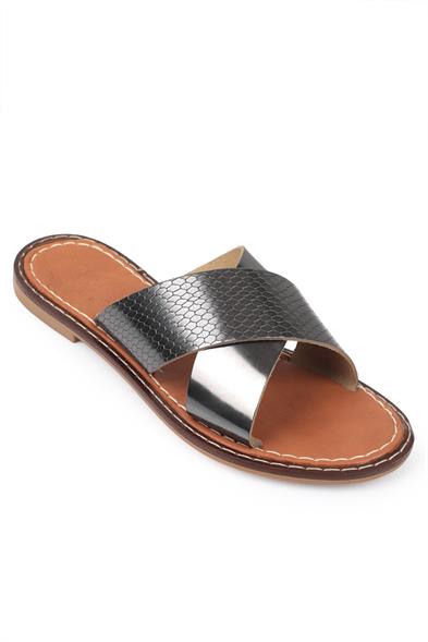 Capone 881 Genuine Leather Cross Band Women Platinum Sandals image 3