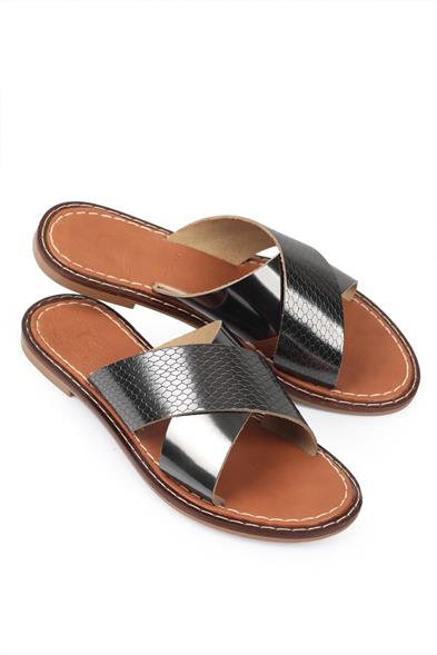 Capone 881 Genuine Leather Cross Band Women Platinum Sandals image 5