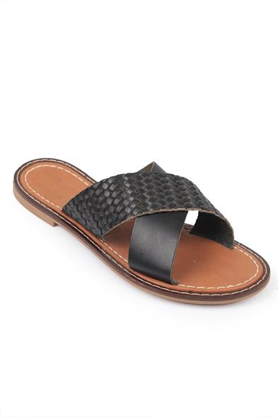 Capone 881 Genuine Leather Cross Band Women Black Sandals image 1