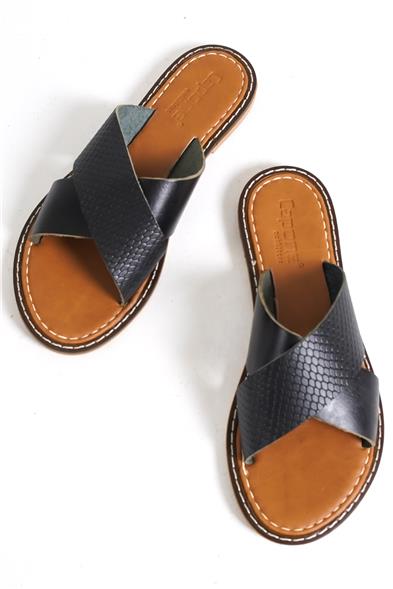 Capone 881 Genuine Leather Cross Band Women Black Sandals image 3