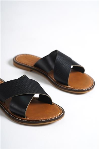 Capone 881 Genuine Leather Cross Band Women Black Sandals image 2