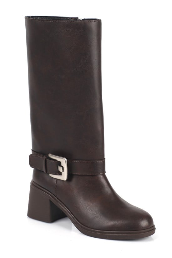 Capone Adelle Double Fold-Over Metal Buckle Women Brown Boot