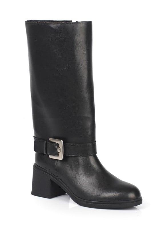 Capone Adelle Double Fold-Over Metal Buckle Women Black Boot