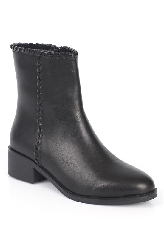 Capone Adi Handwoven Mid Heel Casual Women Black Ankle Boot