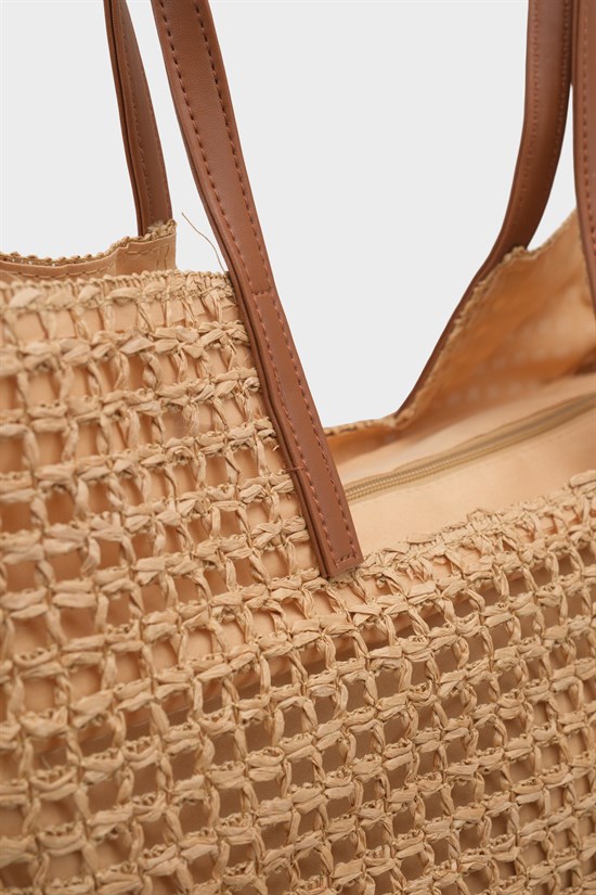 Capone Alicante Raffia Look Mesh Women Mink Tote Bag image 5