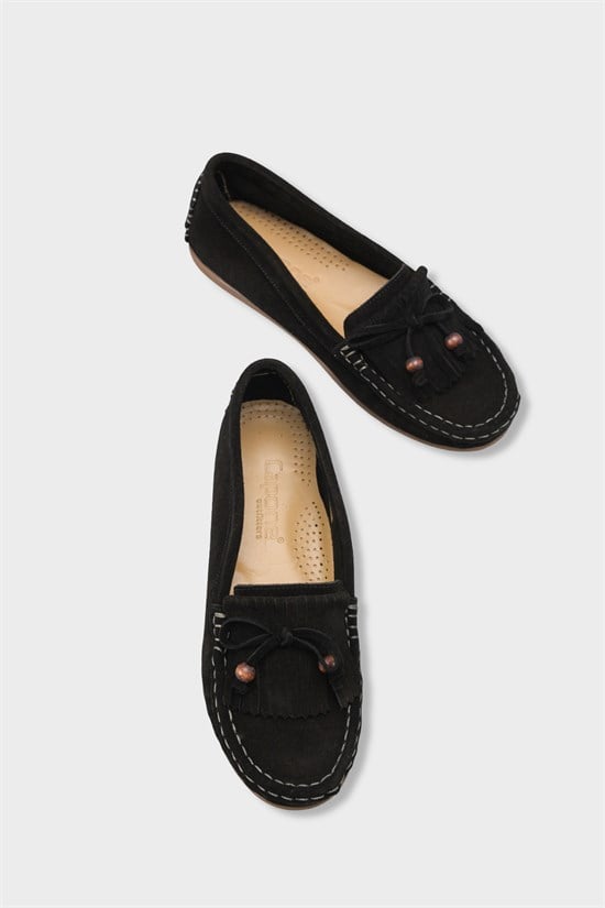 Capone Almir Genuine Leather Suede Beaded Tassel Comfort Women Black Loafer image 6