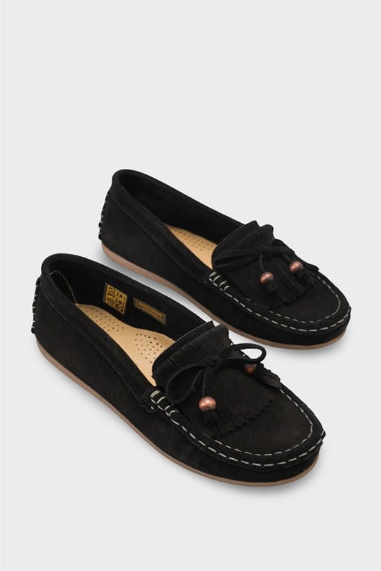 Capone Almir Genuine Leather Suede Beaded Tassel Comfort Women Black Loafer image 2