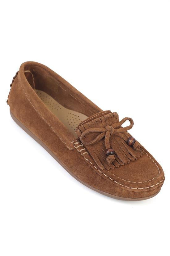 Capone Almir Genuine Leather Suede Beaded Tassel Comfort Women Walnut Loafer