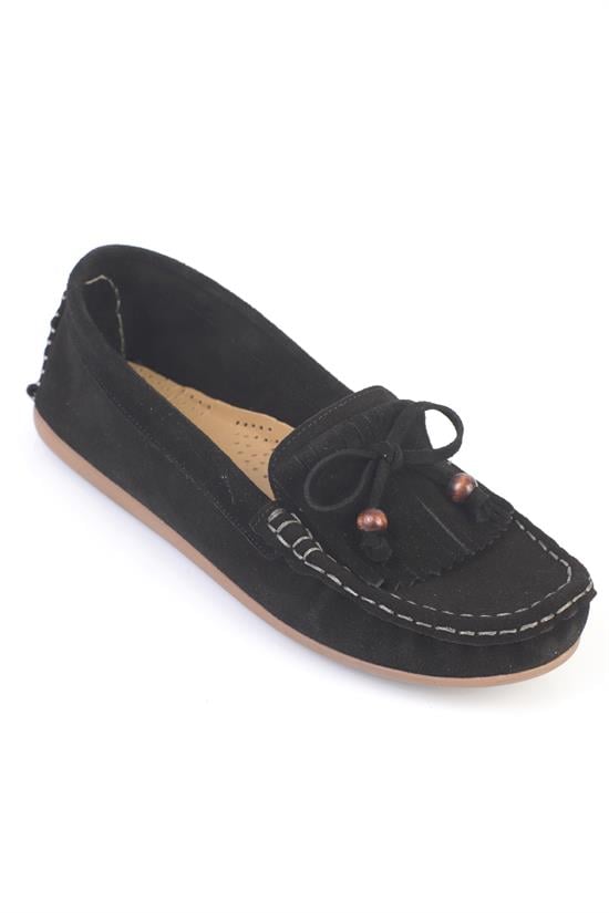 Capone Almir Genuine Leather Suede Beaded Tassel Comfort Women Black Loafer