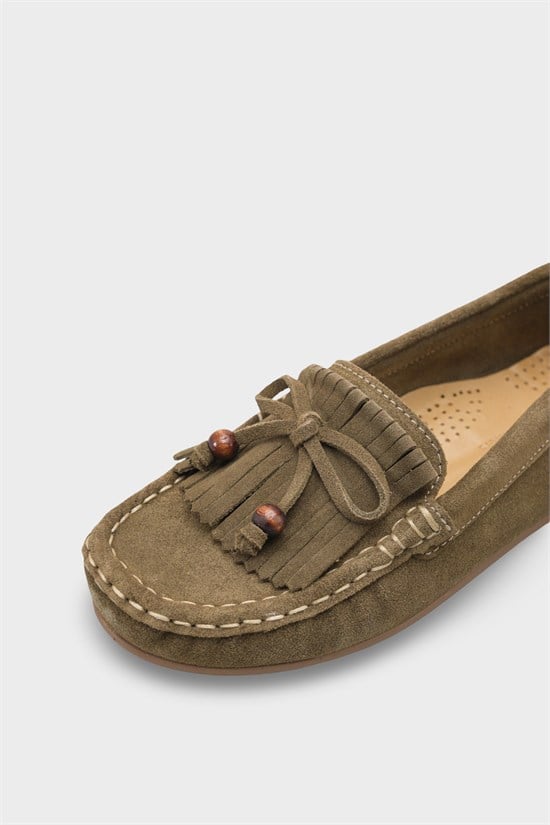 Capone Almir Genuine Leather Suede Beaded Tassel Comfort Women Green Loafer image 4