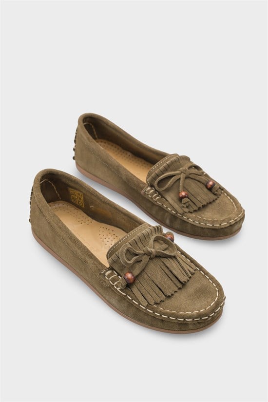Capone Almir Genuine Leather Suede Beaded Tassel Comfort Women Green Loafer image 2