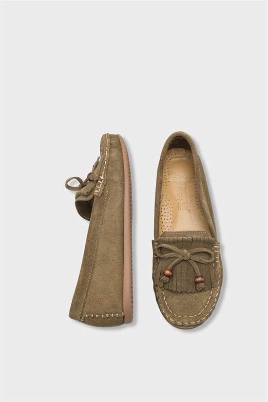 Capone Almir Genuine Leather Suede Beaded Tassel Comfort Women Green Loafer image 3