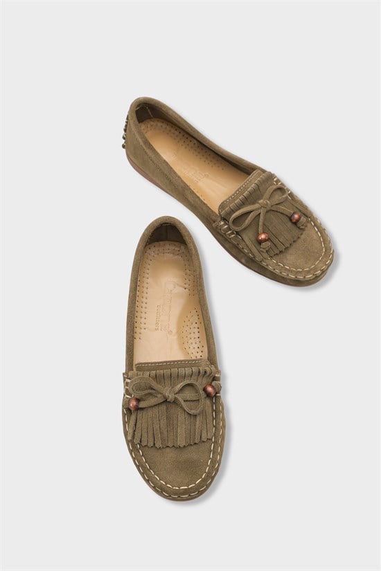 Capone Almir Genuine Leather Suede Beaded Tassel Comfort Women Green Loafer image 5