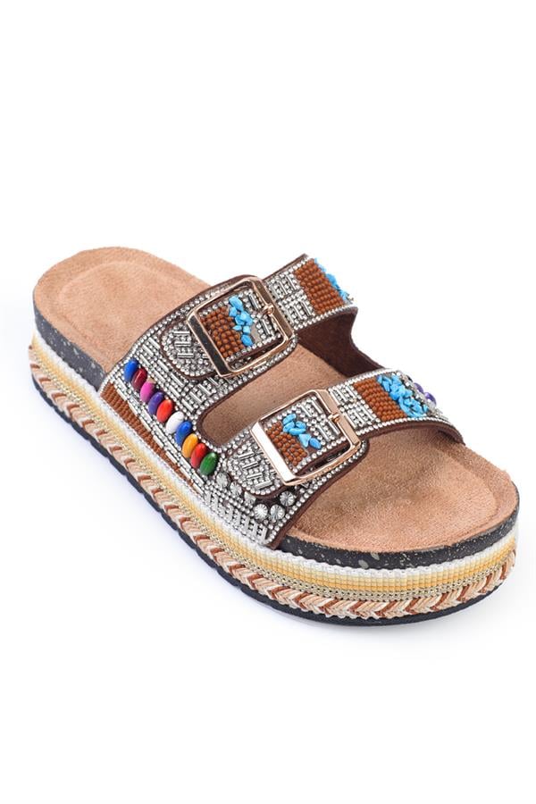 Capone Alyson Crystal Embellishedı Buckled Flat Heeled Woman Sandal image 1
