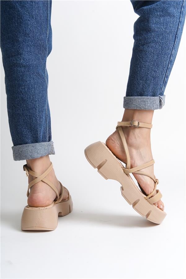 Capone Amy Thick Sole Ankle Band Comfort Sole Women Beige Sandals image 1