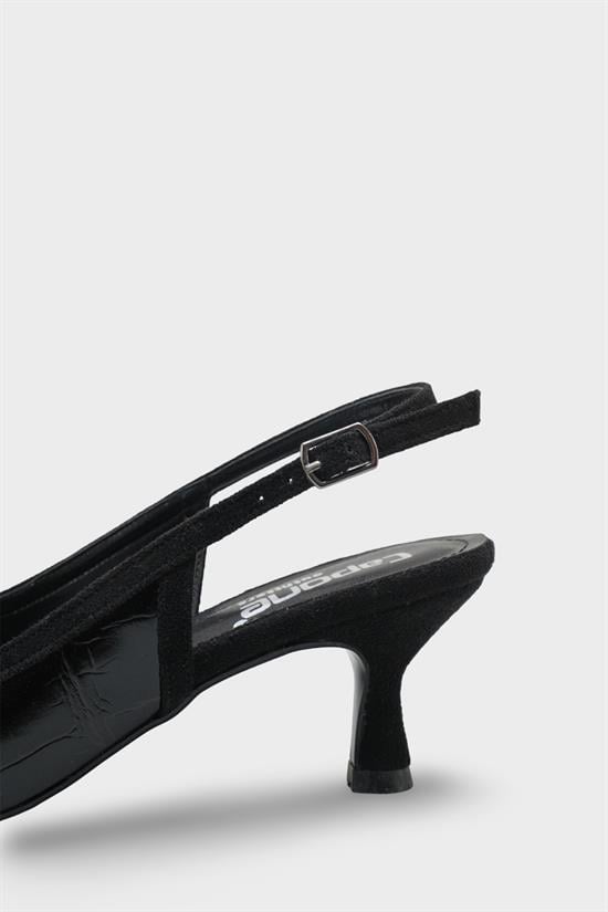 Capone Angelina Pointed Toe Croc Effect Open Back Mid Heel Women Black Shoe image 6