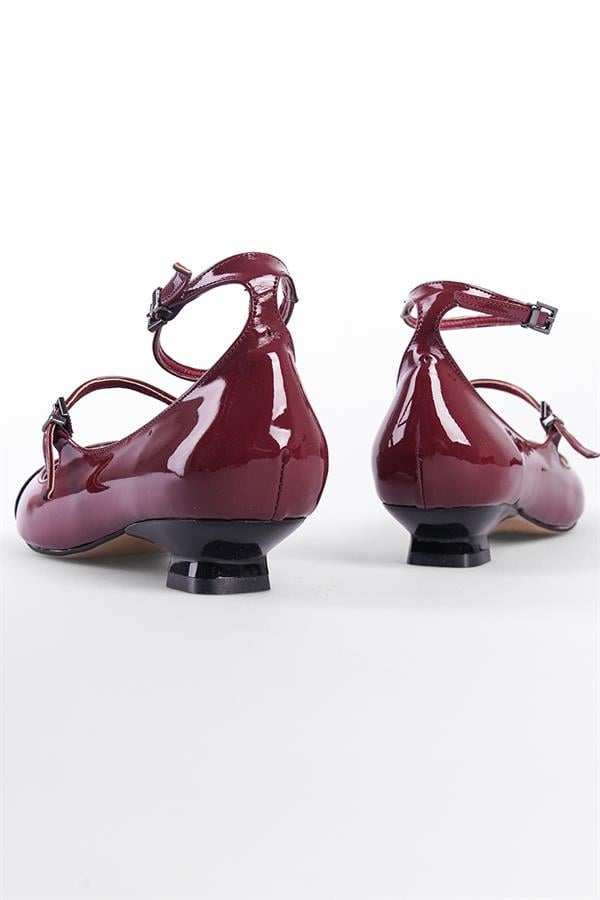 Capone Ankle-Strap Short-Heeled Women Burgundy Shoes image 6