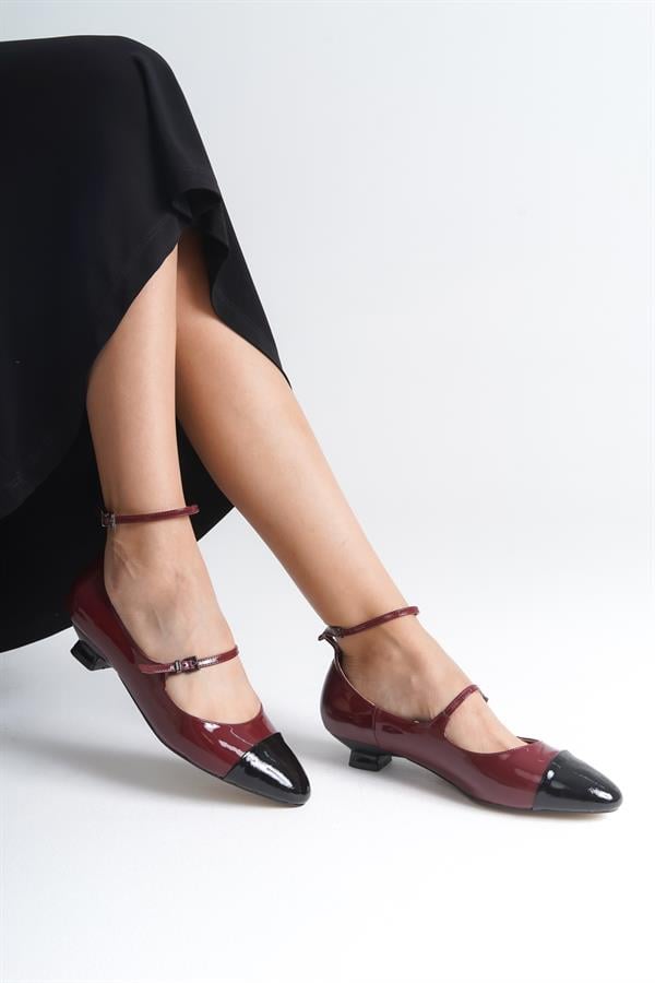 Capone Ankle-Strap Short-Heeled Women Burgundy Shoes image 2