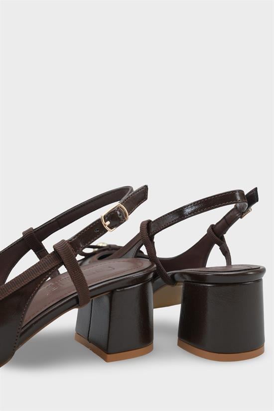 Capone Arielle Round Toe Ankle Strap Mid Heel Bow Detail Women Brown Shoe image 5