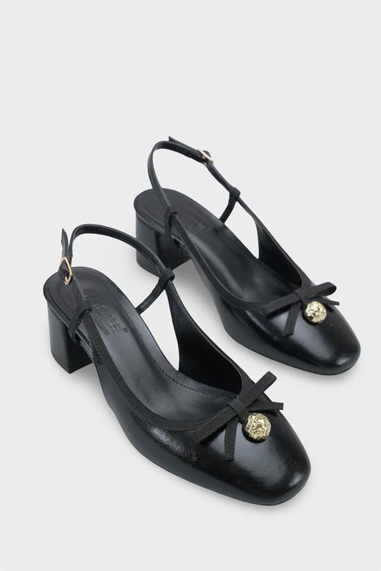 Capone Arielle Round Toe Ankle Strap Mid Heel Bow Detail Women Black Shoe image 3