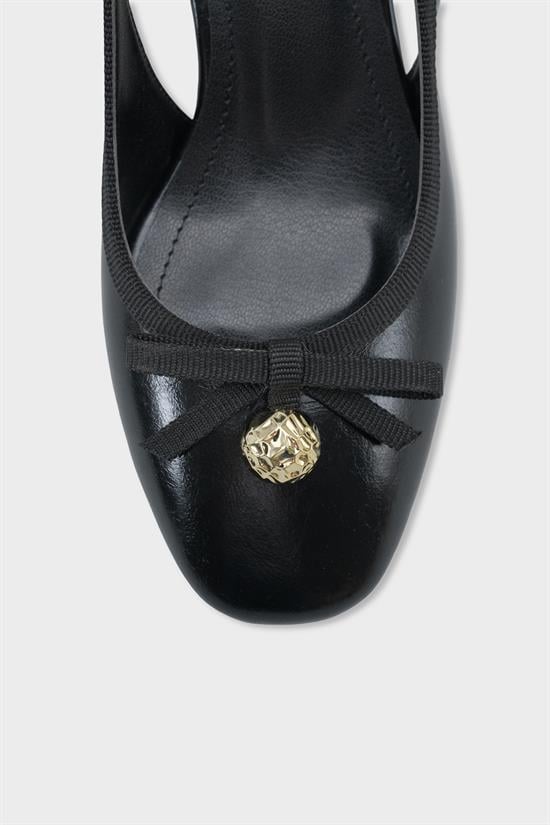 Capone Arielle Round Toe Ankle Strap Mid Heel Bow Detail Women Black Shoe image 4