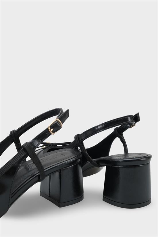 Capone Arielle Round Toe Ankle Strap Mid Heel Bow Detail Women Black Shoe image 5