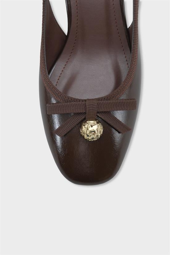 Capone Arielle Round Toe Ankle Strap Mid Heel Bow Detail Women Brown Shoe image 4