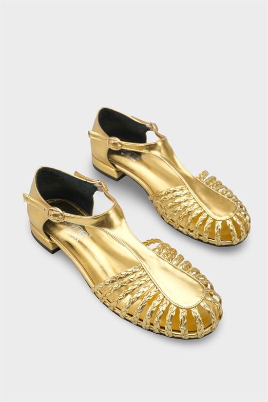 Capone Arleen Woven Low Heel Women Gold Ballet Flat image 3
