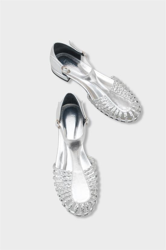 Capone Arleen Woven Low Heel Women Silver Ballet Flat image 6