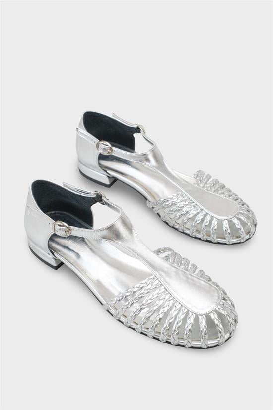 Capone Arleen Woven Low Heel Women Silver Ballet Flat image 3