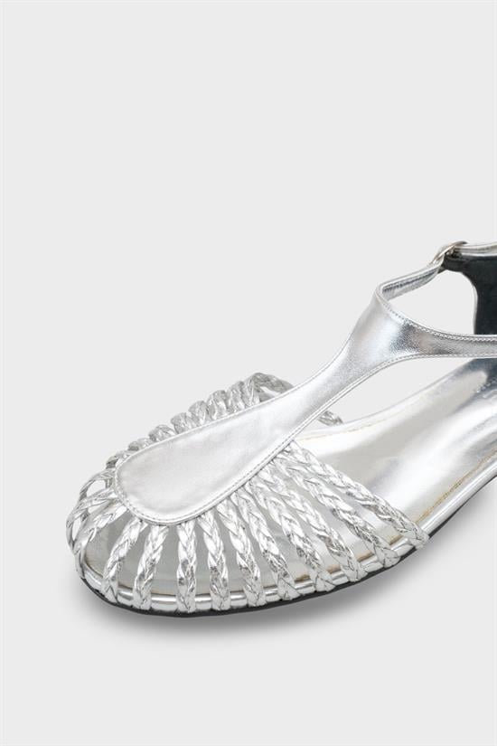 Capone Arleen Woven Low Heel Women Silver Ballet Flat image 4