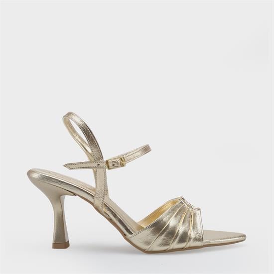 Capone  Belvia Pointed Toe Metallic Ankle Strap Mid Heel Women Gold Shoe image 3