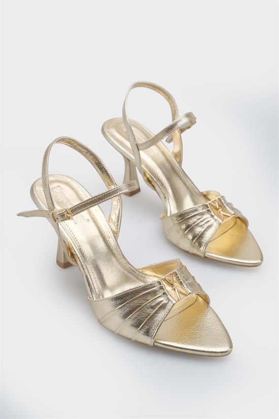 Capone  Belvia Pointed Toe Metallic Ankle Strap Mid Heel Women Gold Shoe image 4
