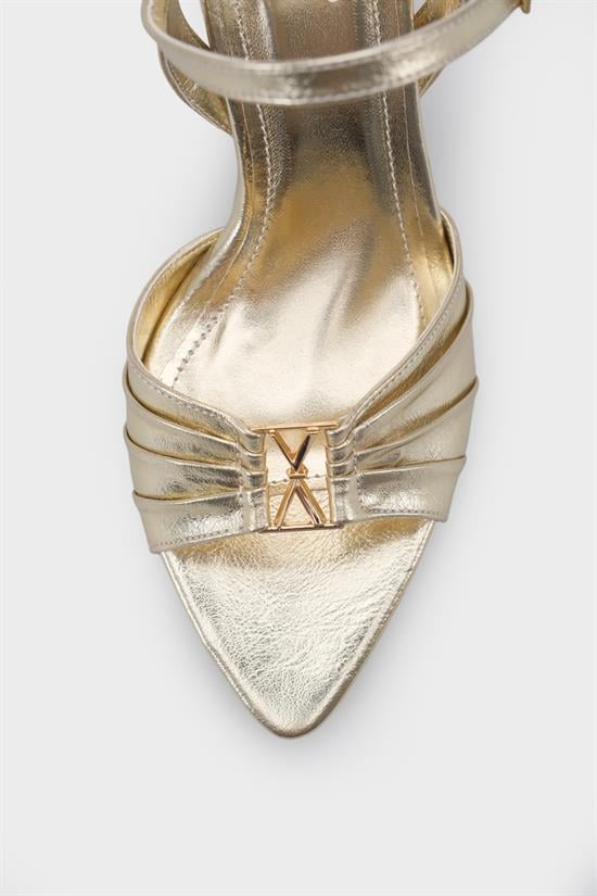 Capone  Belvia Pointed Toe Metallic Ankle Strap Mid Heel Women Gold Shoe image 5