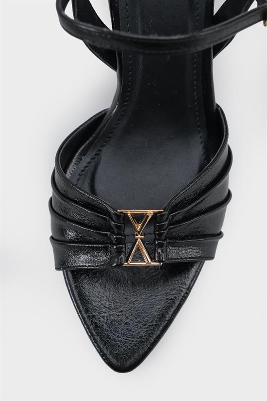 Capone  Belvia Pointed Toe Metallic Ankle Strap Mid Heel Women Black Shoe image 5