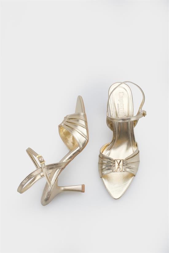 Capone  Belvia Pointed Toe Metallic Ankle Strap Mid Heel Women Gold Shoe image 6