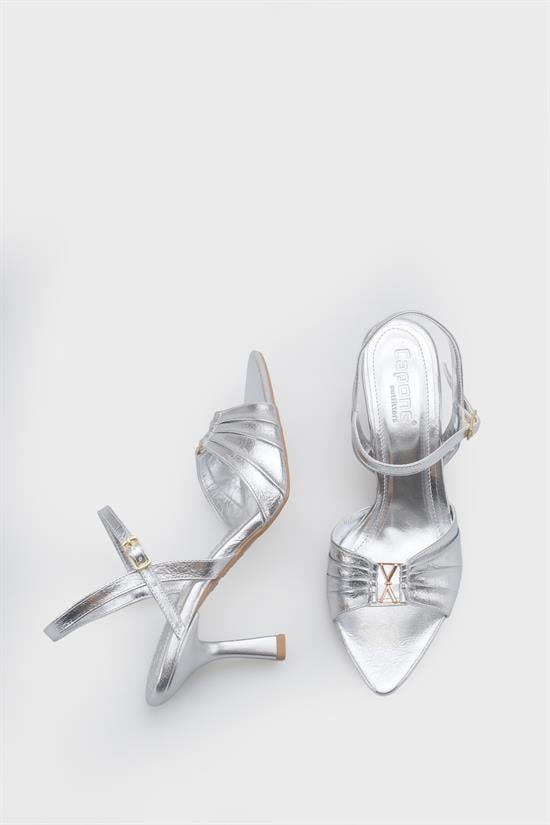 Capone  Belvia Pointed Toe Metallic Ankle Strap Mid Heel Women Silver Shoe image 5