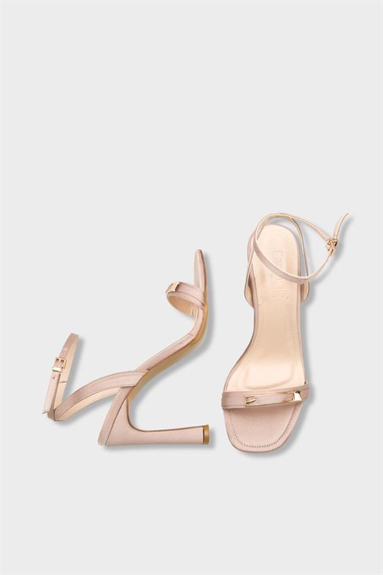 Capone Bessy Square Toe High Heel Metal Accessory Ankle Strap Women Satin Mink Shoe image 6