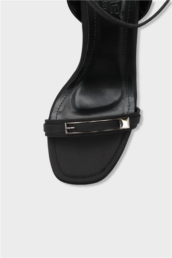 Capone Bessy Square Toe High Heel Metal Accessory Ankle Strap Women Satin Black Shoe image 4