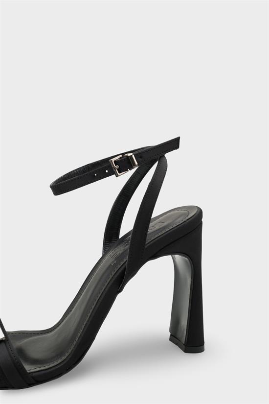 Capone Bessy Square Toe High Heel Metal Accessory Ankle Strap Women Satin Black Shoe image 5