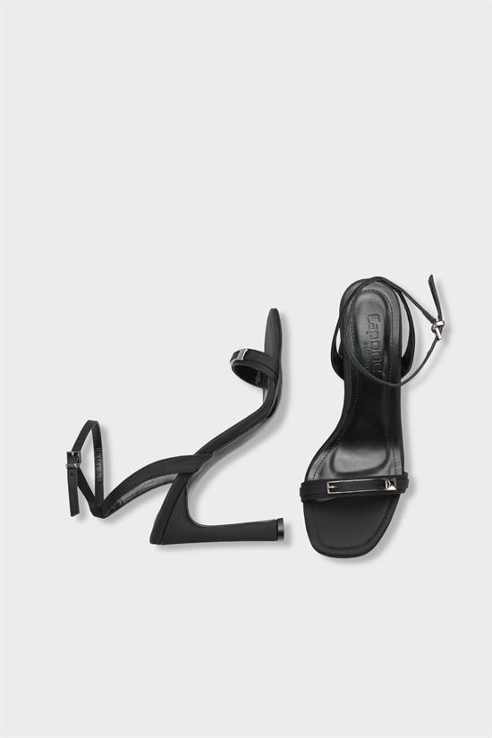 Capone Bessy Square Toe High Heel Metal Accessory Ankle Strap Women Satin Black Shoe image 6