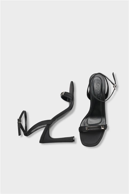 Capone Bessy Square Toe High Heel Metal Accessory Ankle Strap Women Satin Black Shoe image 6