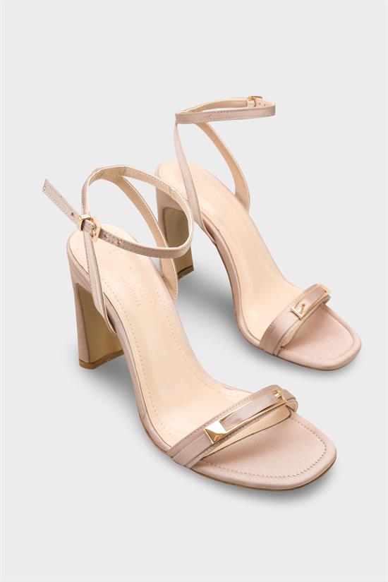 Capone Bessy Square Toe High Heel Metal Accessory Ankle Strap Women Satin Mink Shoe image 3