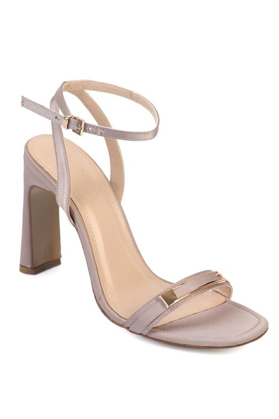 Capone Bessy Square Toe High Heel Metal Accessory Ankle Strap Women Satin Mink Shoe