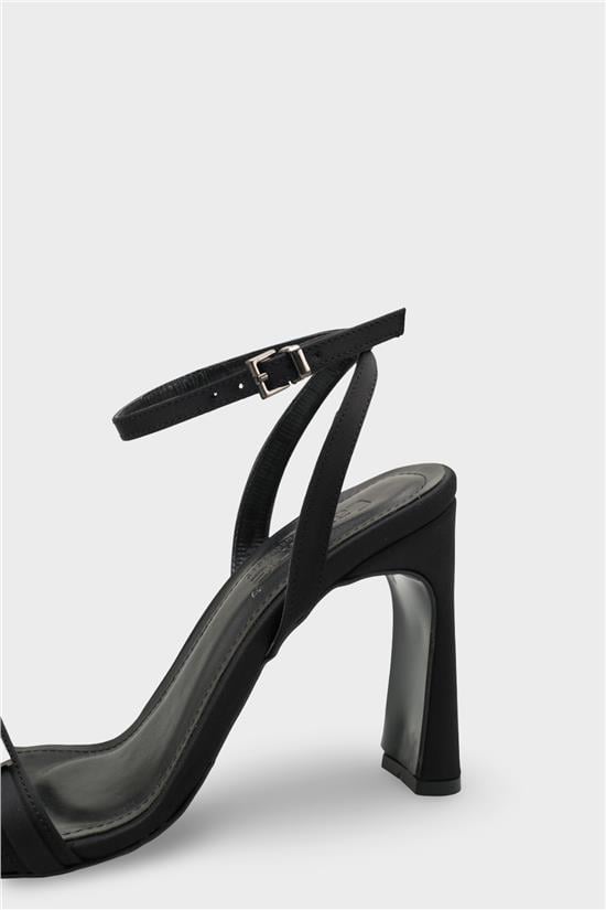 Capone Bessy Square Toe High Heel Metal Accessory Ankle Strap Women Satin Black Shoe image 5