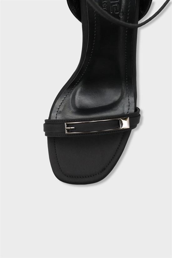Capone Bessy Square Toe High Heel Metal Accessory Ankle Strap Women Satin Black Shoe image 4