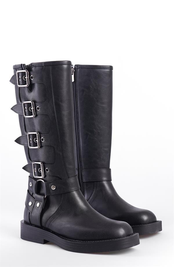 Capone Biker Zippered Women Black Boots image 4