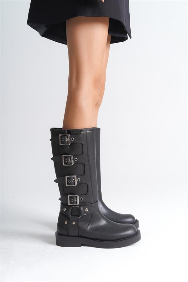 Capone Biker Zippered Women Black Boots image 2