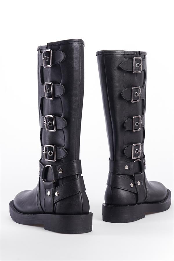 Capone Biker Zippered Women Black Boots image 6