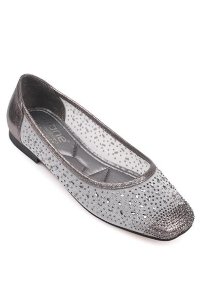 Capone Adore Blunt Toe Cristal Embellished Lace Women Platinum Ballet Flats image 1